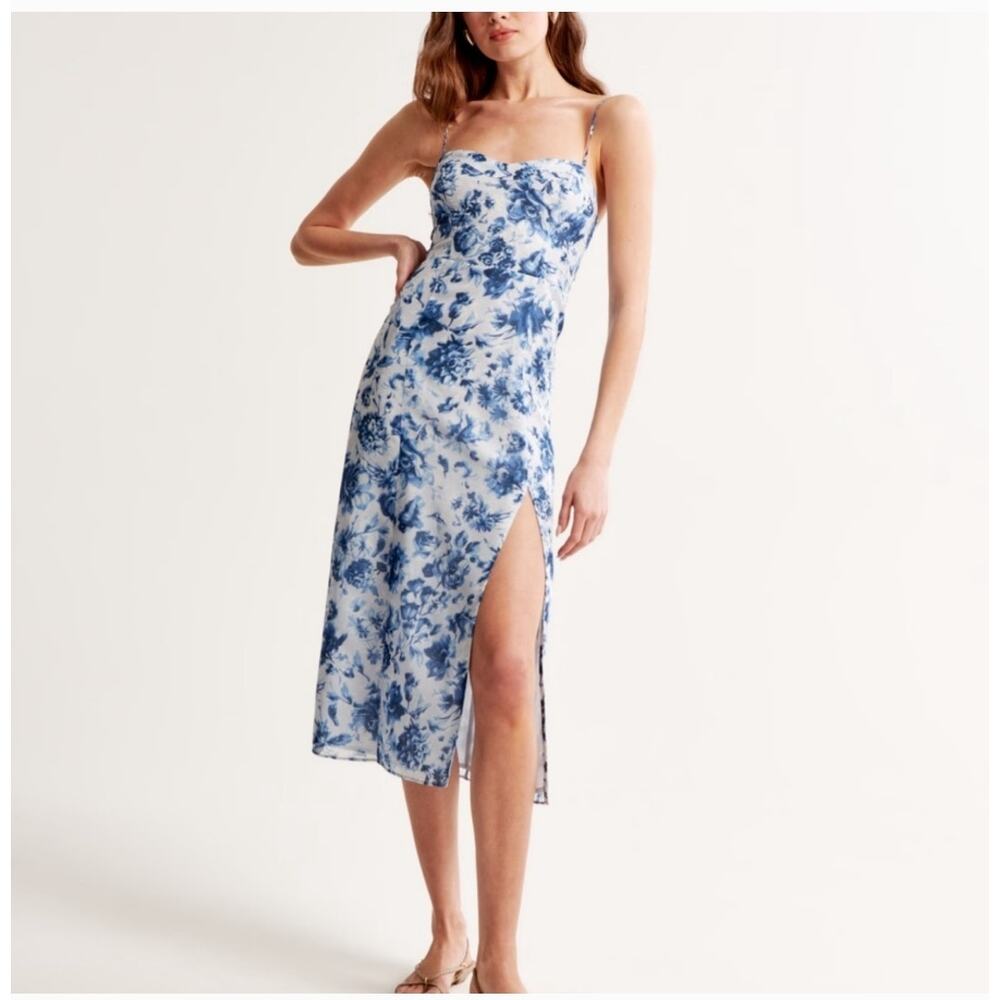 NWT A&F Blue Floral Midi Dress XL Wedding Guest Garden Party Vacation Sundress